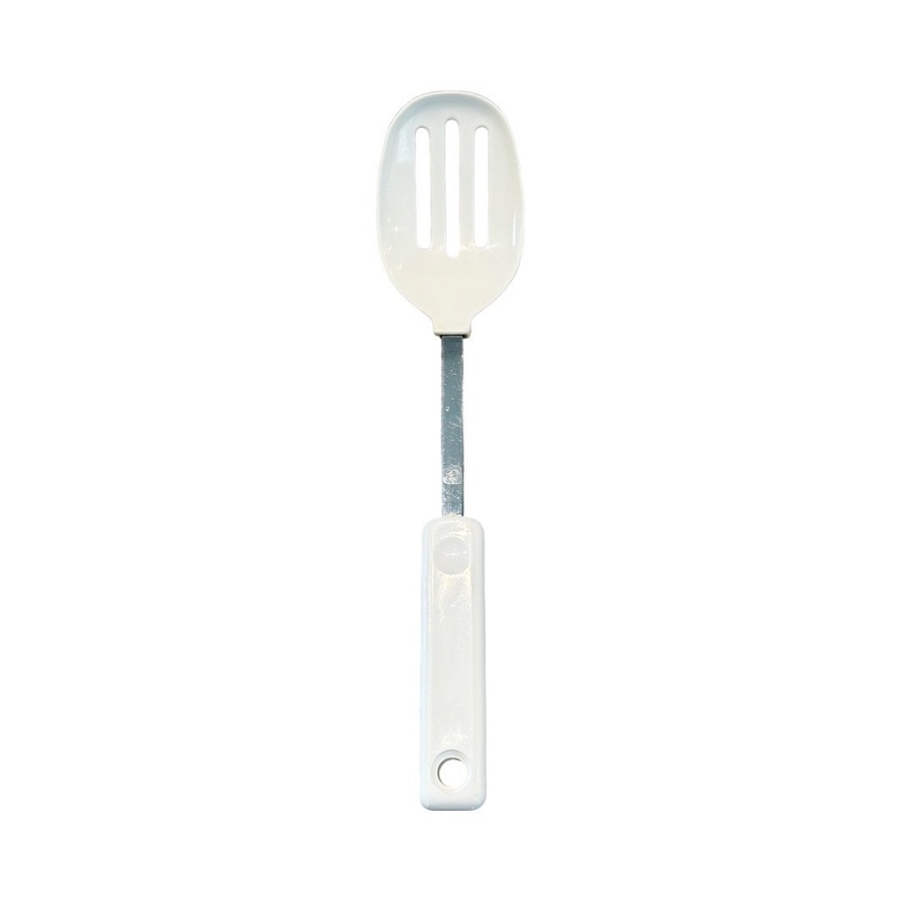 Vintage White Slotted Spoon Nylon Stainless Steel Shaft 400F Max Heat Resistant